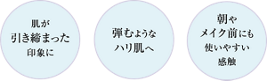 肌が引き締まった印象に　弾むようなハリ肌へ　朝やメイク前にも使いやすい感触