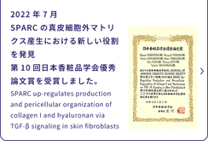 2022年7月SPARCの真皮細胞外マトリクス産生における新しい役割を発見 第10回日本香粧品学会優秀論文賞を受賞しました。
