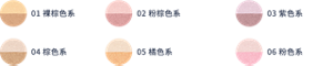 01 裸棕色系　02 粉棕色系　03 紫色系　04 棕色系　05 橘色系　06 粉色系