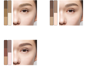 EX-4 ライトブラウン系 × ウォームコントゥア EX-5 ブラウン系 × クールコントゥア EX-8 ブラウンピンク系 × 透明感コントゥア仕上がりイメージ