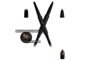 スクエア芯ペンシル 角を使って眉尻まで自在なラインが描けるスクエア芯タイプ 細芯ペンシル 細部まで繊細に描ける細芯タイプ パウダーチップ 自然にぼかせるパウダーチップタイプ 角とエッジで細いラインも描ける 太いラインは平行面