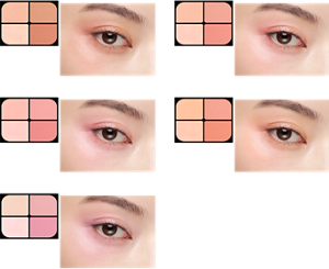 BE-1 メルティーベージュ PK-1 ウォームピーチ PK-2 ピンクムース OR-1 パウダリーアプリコット MV-1 スノーモーヴ 仕上がりイメージ