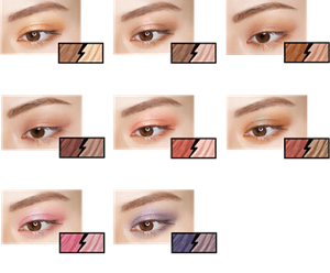 BR-1 フラッシュベージュ BR-2 スパークルブラウン BR-3 トワイライトカッパー RD-1 スパｰクリングボルドー OR-1 アプリコットサンダー OR-2 クラッシュブロンズ PK-1 クラッシュモードピンク  NV-1 ミッドナイトサンダー 仕上がりイメージ