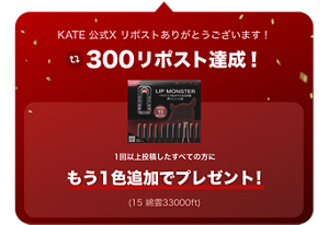 KATE 公式X リポストありがとうございます！ 300リポスト達成！ 1回以上投稿したすべての方に もう1色追加でプレゼント！（15 綿雲33000ft）