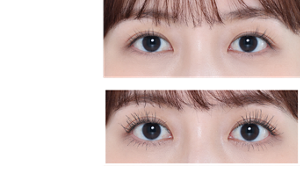 Before （素まつ毛） After （ロング BK-1 使用） ※仕上がりイメージ