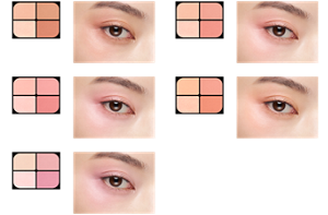 BE-1 メルティーベージュ PK-1 ウォームピーチ PK-2 ピンクムース OR-1 パウダリーアプリコット MV-1 スノーモーヴ 仕上がりイメージ