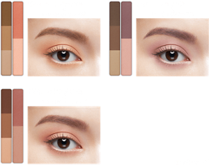 EX-4　ライトブラウン系　×　キャロットオレンジ EX-5　ブラウン系　×　ライラックパープル EX-6　レッドブラウン系　×　ストロベリーレッド 仕上がりイメージ