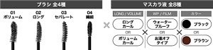 ブラシ 全4種 × マスカラ液 全8種