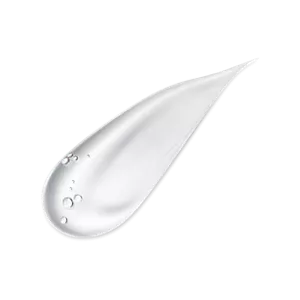Translucent teardrop of Silky Purifying Cleansing Gel Water with small air bubbles on a white background