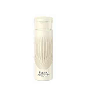 Smoothing Shampoo in beige bottle with gold accents, flip-open cap