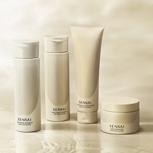 Sensai Hair Care Items of two bottles of shampoo, a conditioner tube and hair mask jar