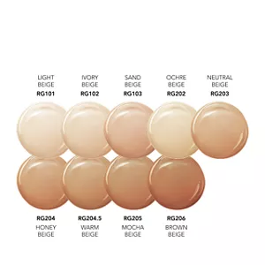 9 shades of foundation colour diplayed.