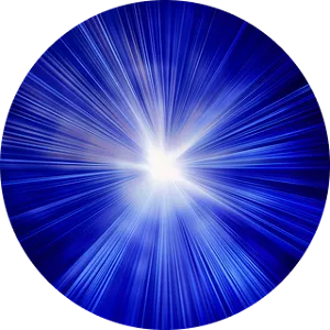 A burst of bright white light radiating from a deep blue circular background