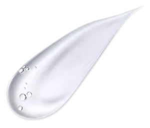 Translucent teardrop of Silky Purifying Cleansing Gel Water with small air bubbles on a white background