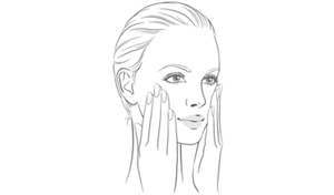 Illustration d'un modèle pressant les joues avec les mains