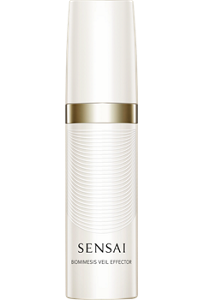 Biomimesis Veil Effector : a pearly white pump bottle with gold ring and a pull-off cap