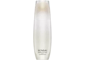 Ein von Weiß nach Gold übergehender Glasflakon mit Kanten und Schraubverschluss