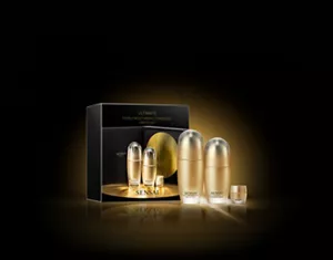 Ultimate limited set with gold ribbed lotion & emulsion bottles and cream jar