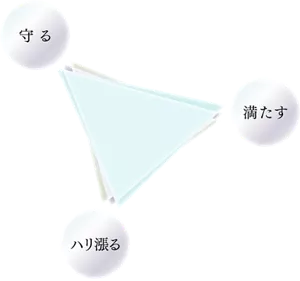 「守る」「満たす」「ハリ漲る」三位一体の商品特徴を表現したイメージ図