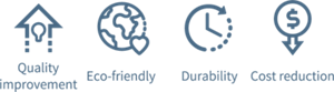 Quality improvement,Eco-friendly,Durability,Cost reduction