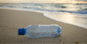 A plastic bottle on the beach