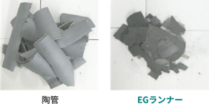 陶管とEGランナーの実際の廃棄物の写真