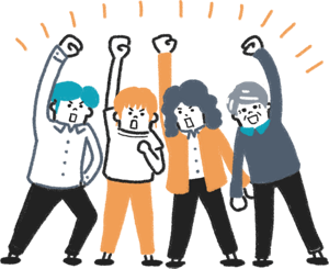 姿勢を見直すきっかけをつくっていこうと奮起している人達のイラスト