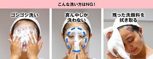 NGな洗顔イメージ。ゴシゴシ洗い、真ん中しか洗わない、残った洗顔料を拭き取る。