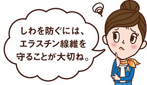 美ライフアドバイザー　ビビコさんからのコメント「しわを防ぐには、エラスチン線維を守ることが大切ね。」