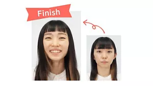 カット前と、ぱっつん前髪の完成画像