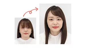 前髪を斜めに流したヘアアレンジ前後の画像