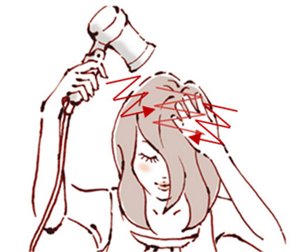 図：耳より前の乾かし方のイラスト