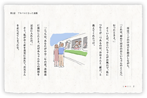 母はページの中ほどを指差しながら、「これは、初めて田舎のおじいちゃんのところへ行ったときよ。」そういえば、おじいちゃんがお風呂で、私につむじが二つあるのは、お母さんと一緒だ、と教えてくれたっけ。　「こっちは、あなたが中学二年の夏。北海道に旅行したとき、おばあちゃんからの餞別を記念に入れたの。」そう、私がお土産を食堂に忘れて、お父さんを走らせてしまったな。