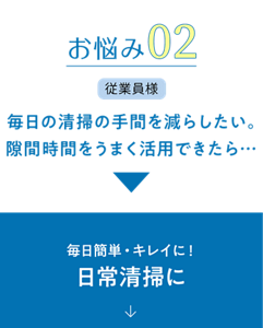お悩み02　毎日の清掃の手間を減らしたい。隙間時間をうまく活用できたら… 