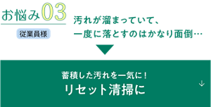 お悩み03 汚れが溜まっていて、一度に落とすのはかなり面倒…