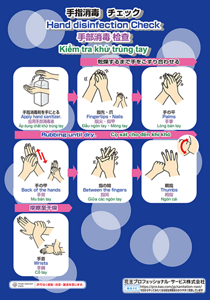 手指消毒チェック4ヶ国語ポスター