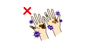 手に汚れとウイルスが付着しているイラスト。