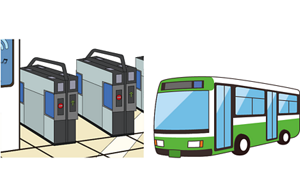 改札とバスのイラスト