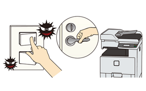 スイッチ、ドアノブ、コピー機のイラスト