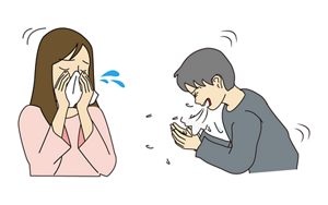 鼻をかんでいる、咳をしているイラスト
