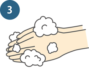 3：両手のひらをよく洗う（3～8まで15秒以上洗う）