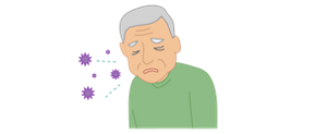 ご利用者様のくしゃみ・咳などによりウイルスが空気中に放出されている様子を表したイラスト