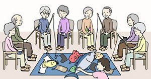 ご利用者様が魚釣りをしている様子のイラスト