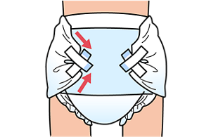 おむつの上下のテープを交差させて止めているイラスト