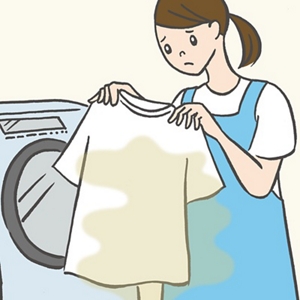 介護施設の職員が、洗濯時に衣類のニオイを気にしている様子のイラスト