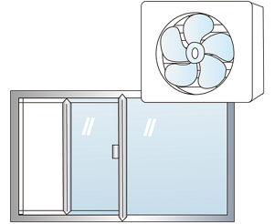 開いた窓と換気扇のイラスト