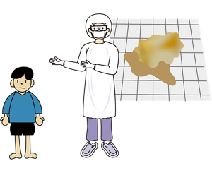 吐物に人が近寄らないようにしているイラスト