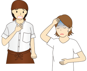 体調不良。顔色の悪い従業員のイラスト。