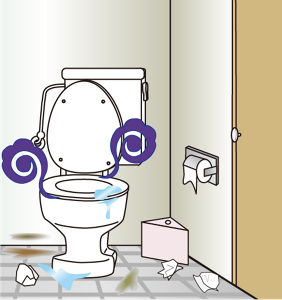 便器とその周辺が汚れている様子のイラスト