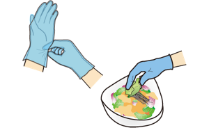 衛生手袋を着用して食品を扱っているイラスト